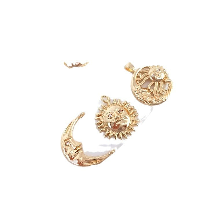 Wholesale colored copper plated gold pendant star and moon inlaid zircon DIY jewelry